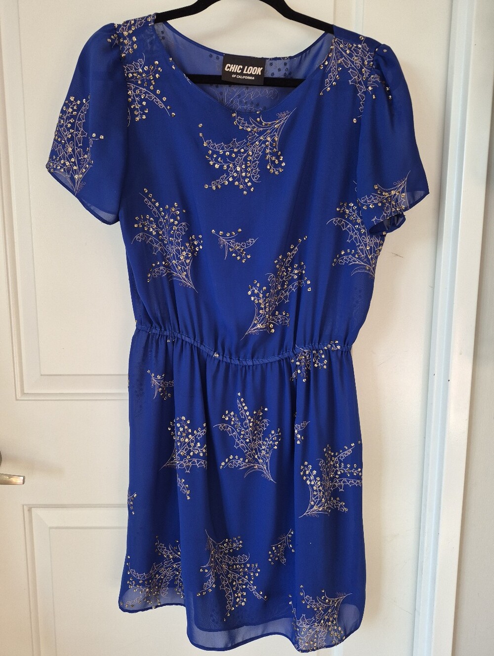 Chic Look Royal Blue Floral Embellished Dress Size Medium